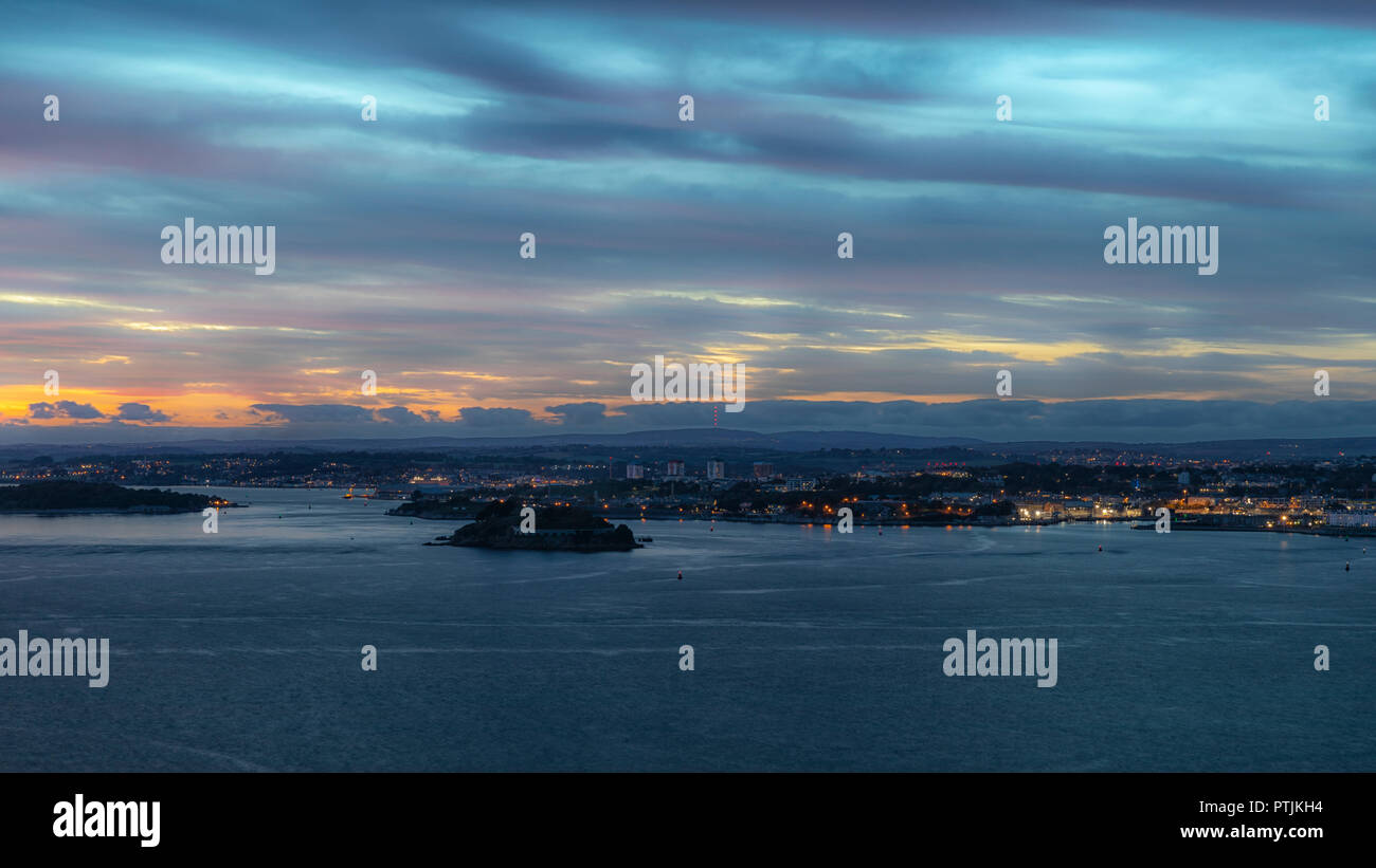 Plymouth Sound al tramonto Foto Stock