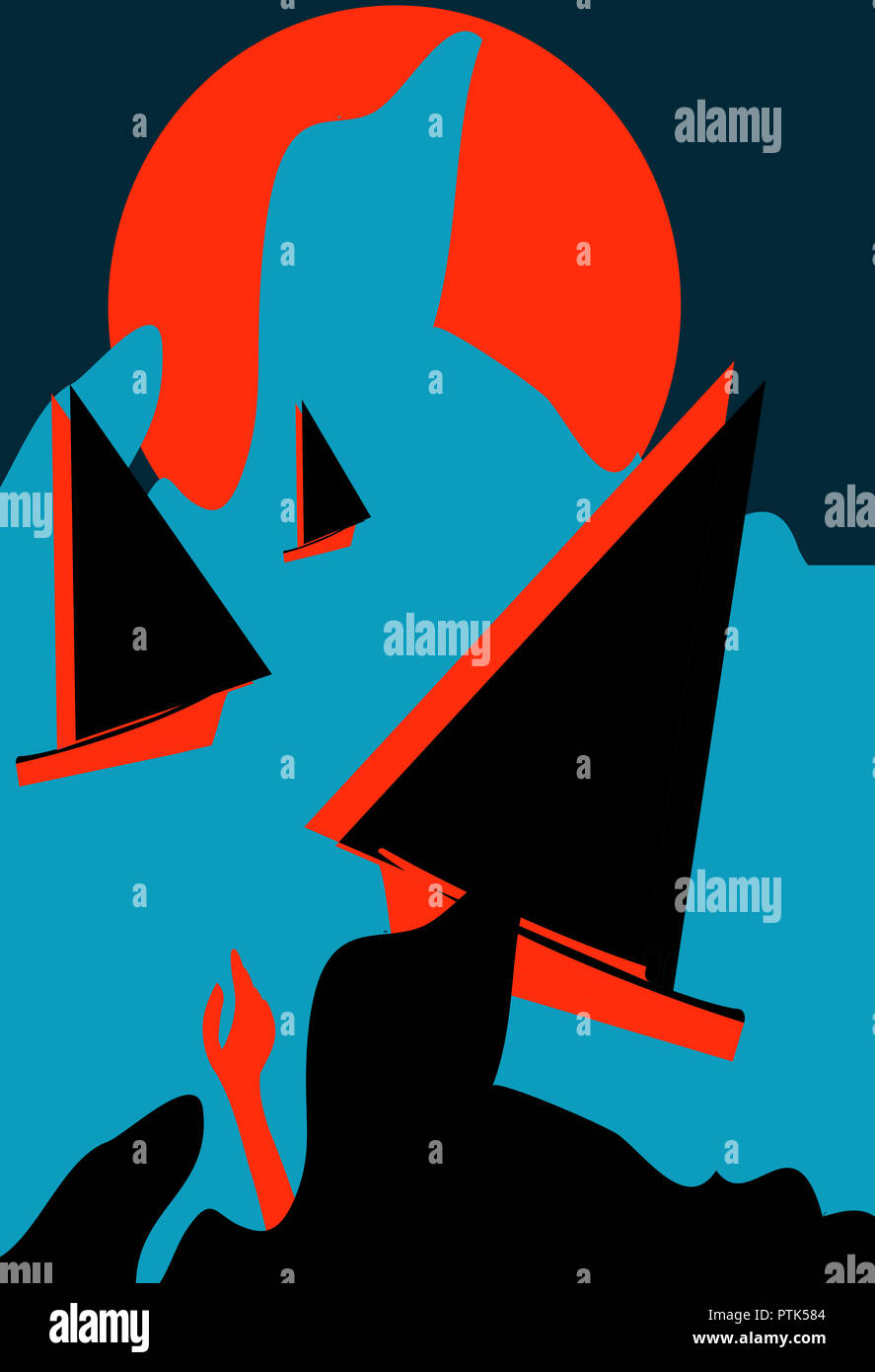 Annegamento con barche e furiosa mare Foto Stock