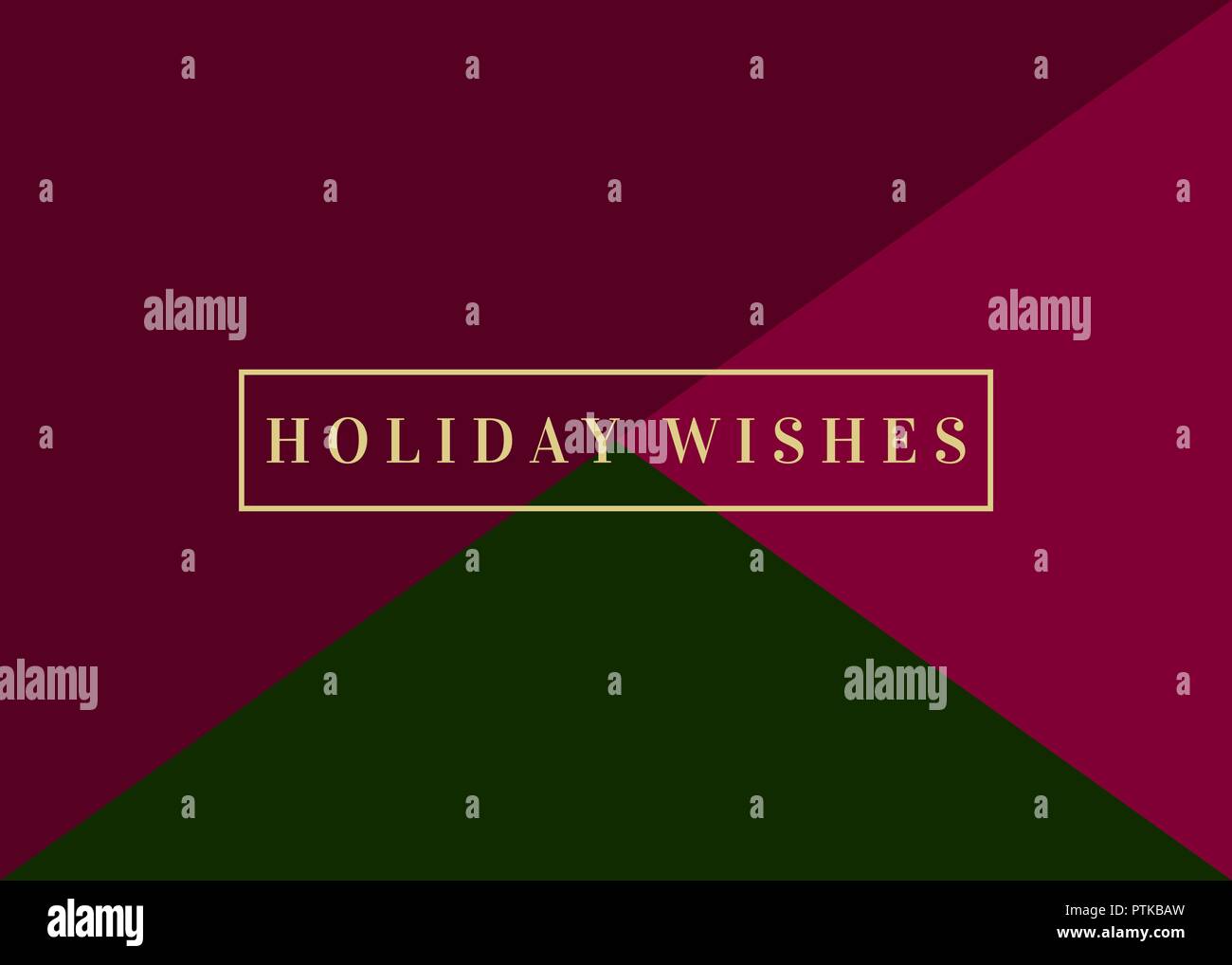 Design Natale con il testo "vacanze auguri" in oro geometrici di colore verde e rosso scuro dello sfondo. Stylish ed elegante biglietto di auguri, social media post, Illustrazione Vettoriale