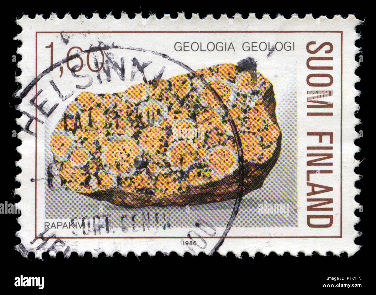 Con timbro postale timbro dalla Finlandia in Geologia serie emessi nel 1986 Foto Stock