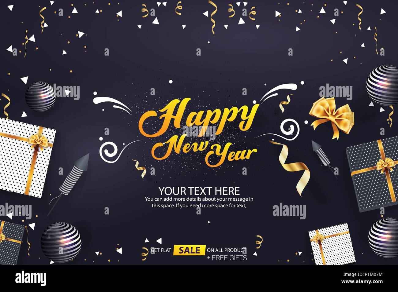 Felice Anno Nuovo Vendita banner vettore copertura Modello di progettazione Illustrazione Vettoriale