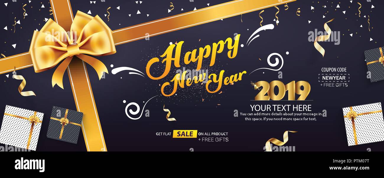 Felice Anno Nuovo Vendita banner vettore copertura Modello di progettazione Illustrazione Vettoriale