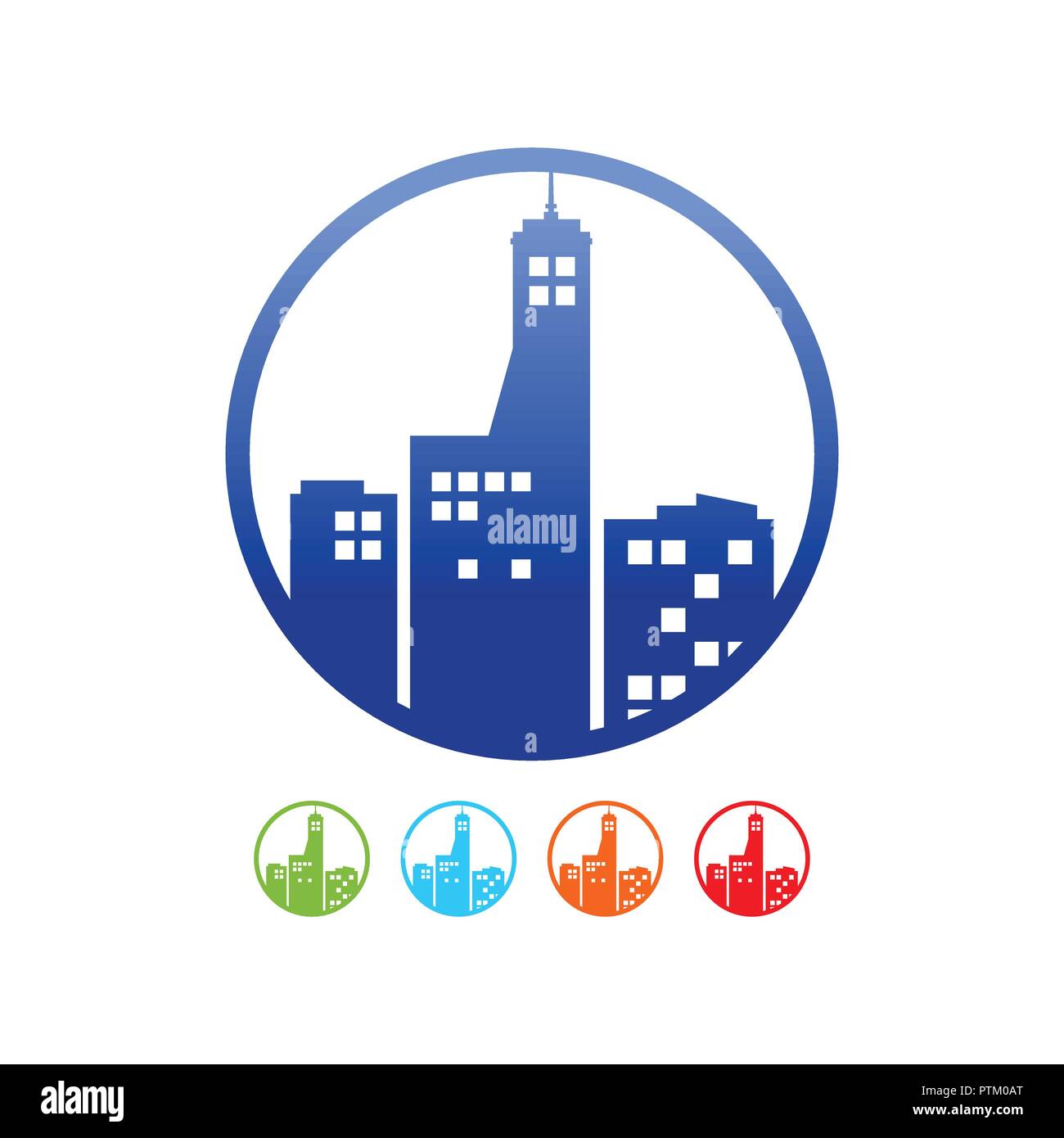 Commerciale edificio urbano Silhouette vettore cerchio icona simbolo Graphic Logo Design set di modelli Illustrazione Vettoriale