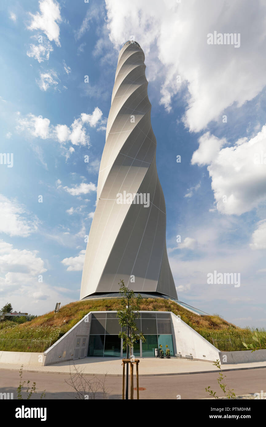 Ingresso tecnico, Thyssenkrupp torre di prova per ascensori con piattaforma visitatore, Rottweil, Baden Württemberg, Germania Foto Stock