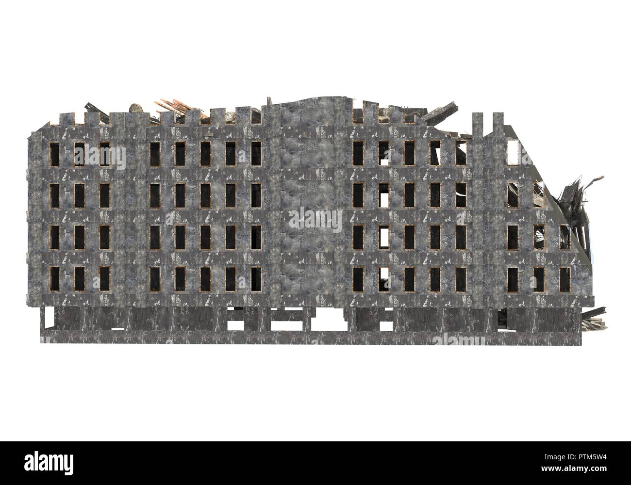 Edificio rovinato isolati su sfondo bianco 3D illustrazione Foto Stock