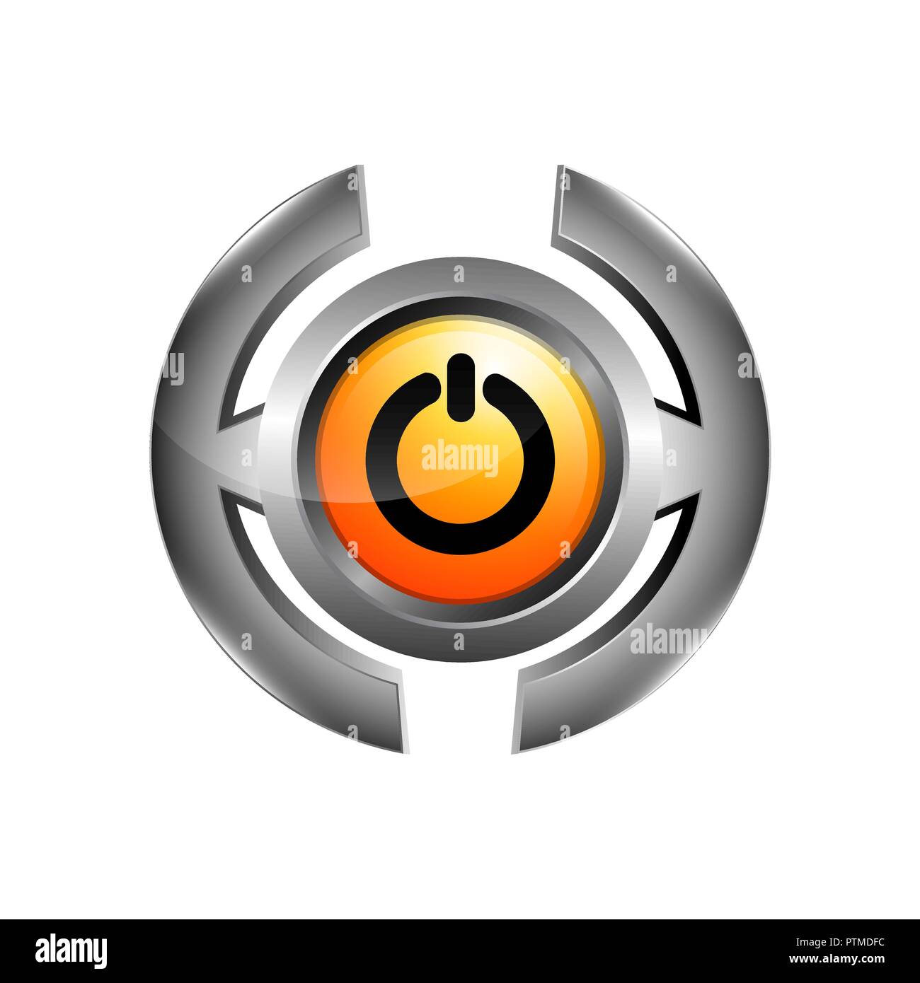 Logo 3d di chrome pulsante di accensione. Disattivare il vettore icona isolati su sfondo bianco per il web e mobile app design, disattivare il concetto di logo Illustrazione Vettoriale