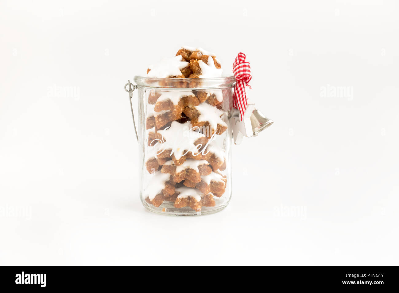 Biscotti Di Natale Zimtsterne.Stelle Di Cannella Zimtsterne Tedesco Biscotti Di Natale In Un Vasetto Di Vetro Con Noel La