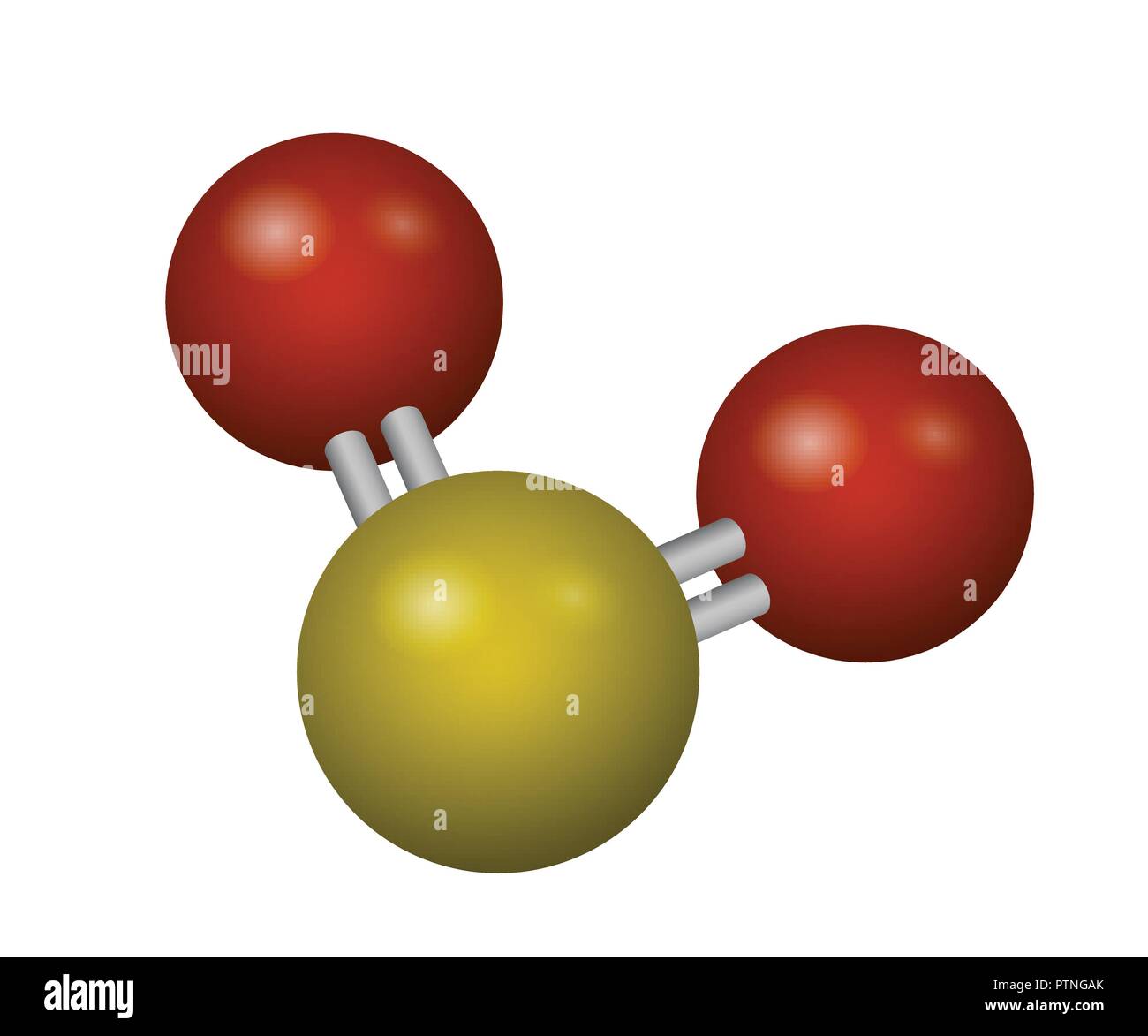 Una molecola di biossido di zolfo. Così2 modello 3D. Illustrazione Vettoriale. Struttura chimica. Illustrazione Vettoriale