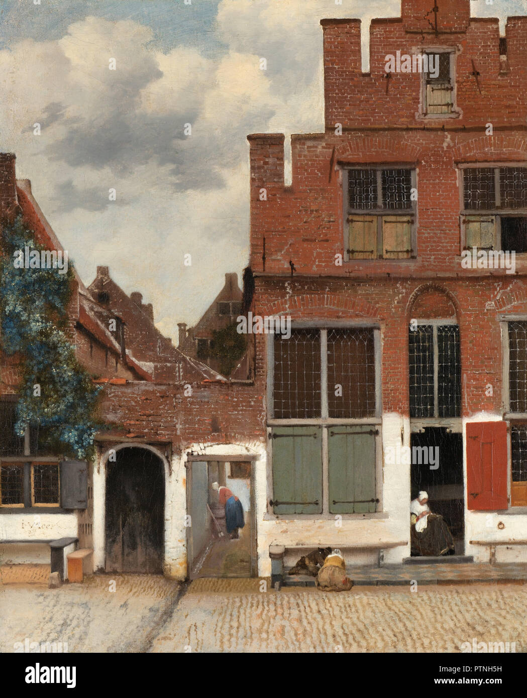 Gezicht op huizen in Delft, bekend als "Het straatje' / vista delle case di Delft, noto come "la piccola strada". Data/Periodo: ca. 1658. La pittura. Olio su tela. Altezza: 54,3 cm (21,3 in); larghezza: 44 cm (17.3 in.). Autore: Johannes Vermeer. VERMEER, Johannes. JAN VERMEER. Vermeer, Jan (Johannes). Foto Stock