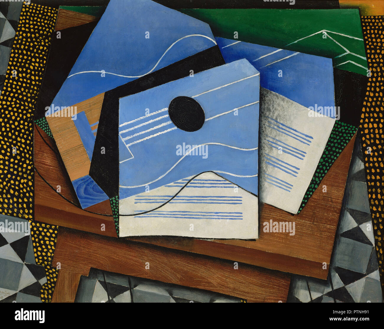 Guitare sur une tabella la chitarra su un tavolo. Data/Periodo: 1915. La pittura. Olio su tela. Altezza: 730 mm; larghezza: 920 mm (36.22 in). Autore: Juan Gris. GRIS, Juan. Foto Stock