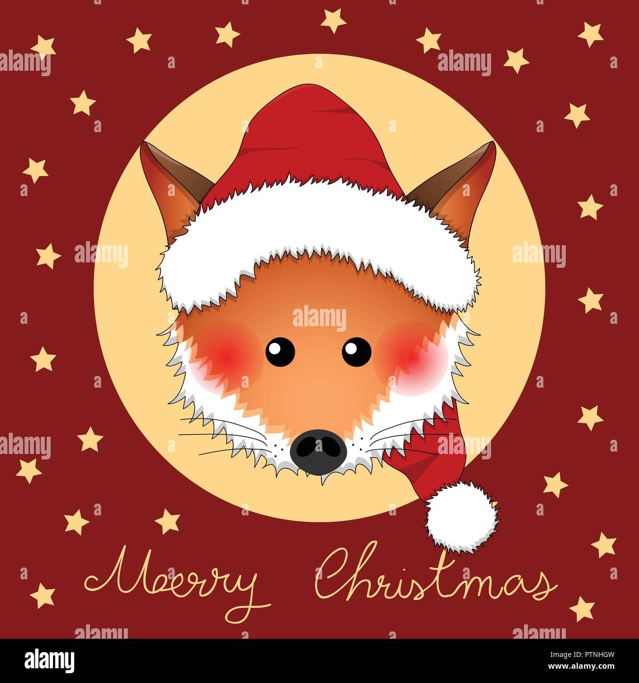 Red Fox Babbo Natale sul Natale Rosso bigliettino. Illustrazione Vettoriale. Illustrazione Vettoriale