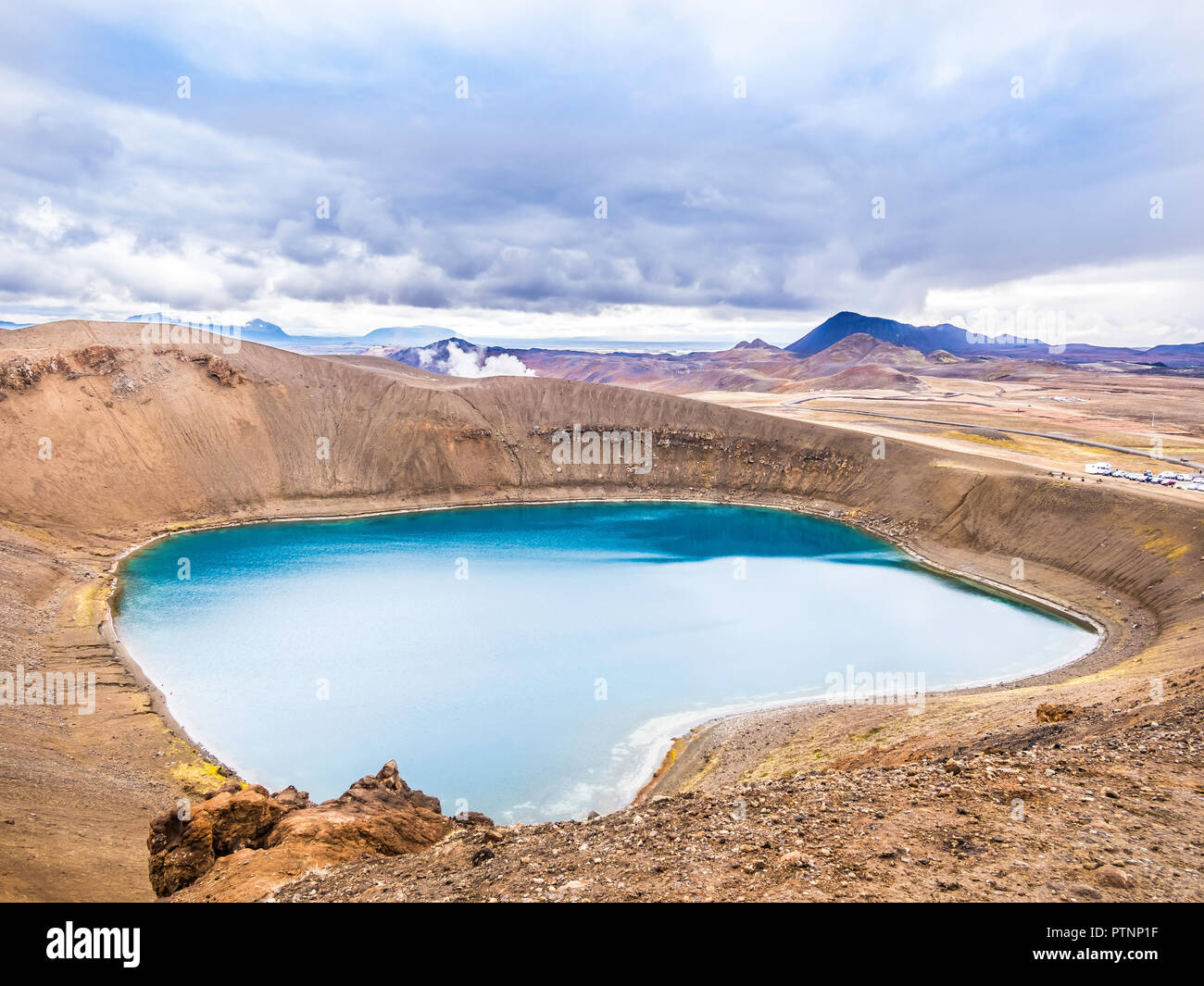 Vista panoramica di Krafla cratere vulcanico nel nord dell'Islanda Foto Stock