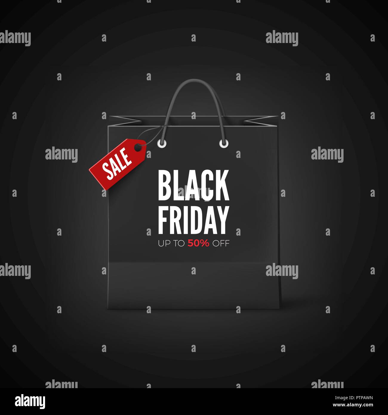 Venerdì nero Banner. Carta nera Borsa con tag la vendita e l'offerta di sconto testo. Illustrazione Vettoriale Illustrazione Vettoriale