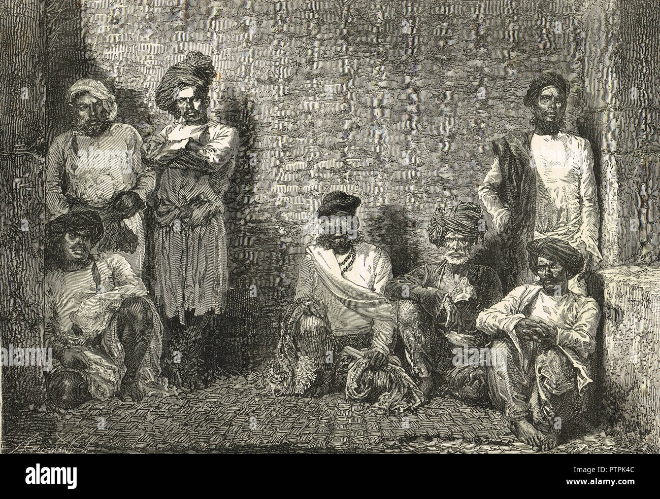 Teppisti, Thuggee, tuggee in prigione, Aurangabad, Maharashtra, India, circa 1830. Organizzato la pista professionale di ladri e assassini, soppressa dal i governanti inglesi dell India Foto Stock