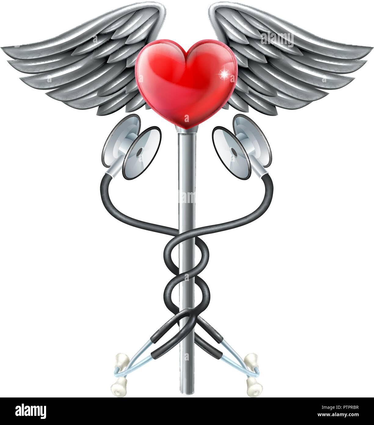 Cuore caduceo stetoscopio icona mediche Concept Illustrazione Vettoriale