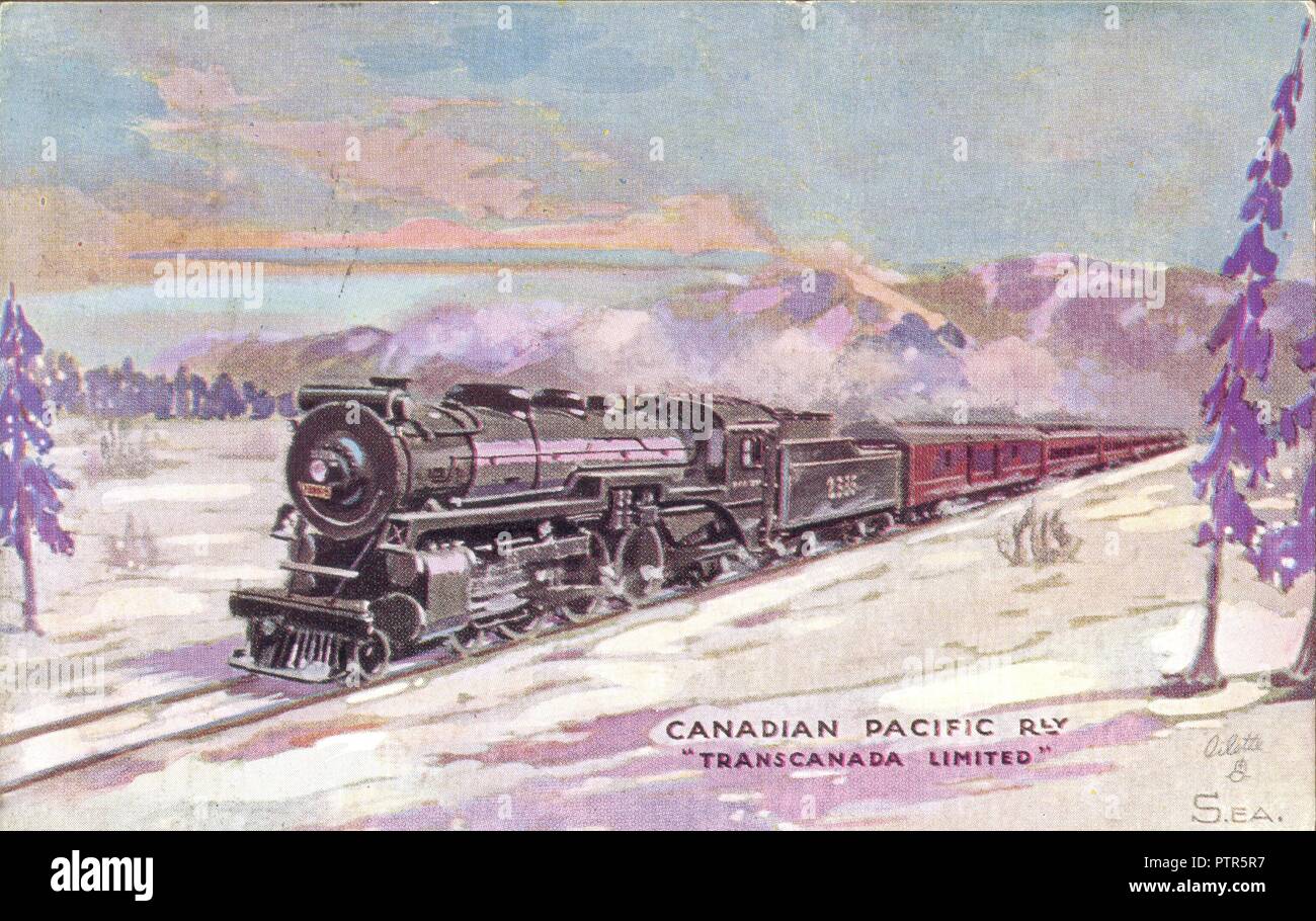 Cartolina oilette 'Trans-Canada Limited' Canadian Pacific Railway circa 1910 Foto Stock