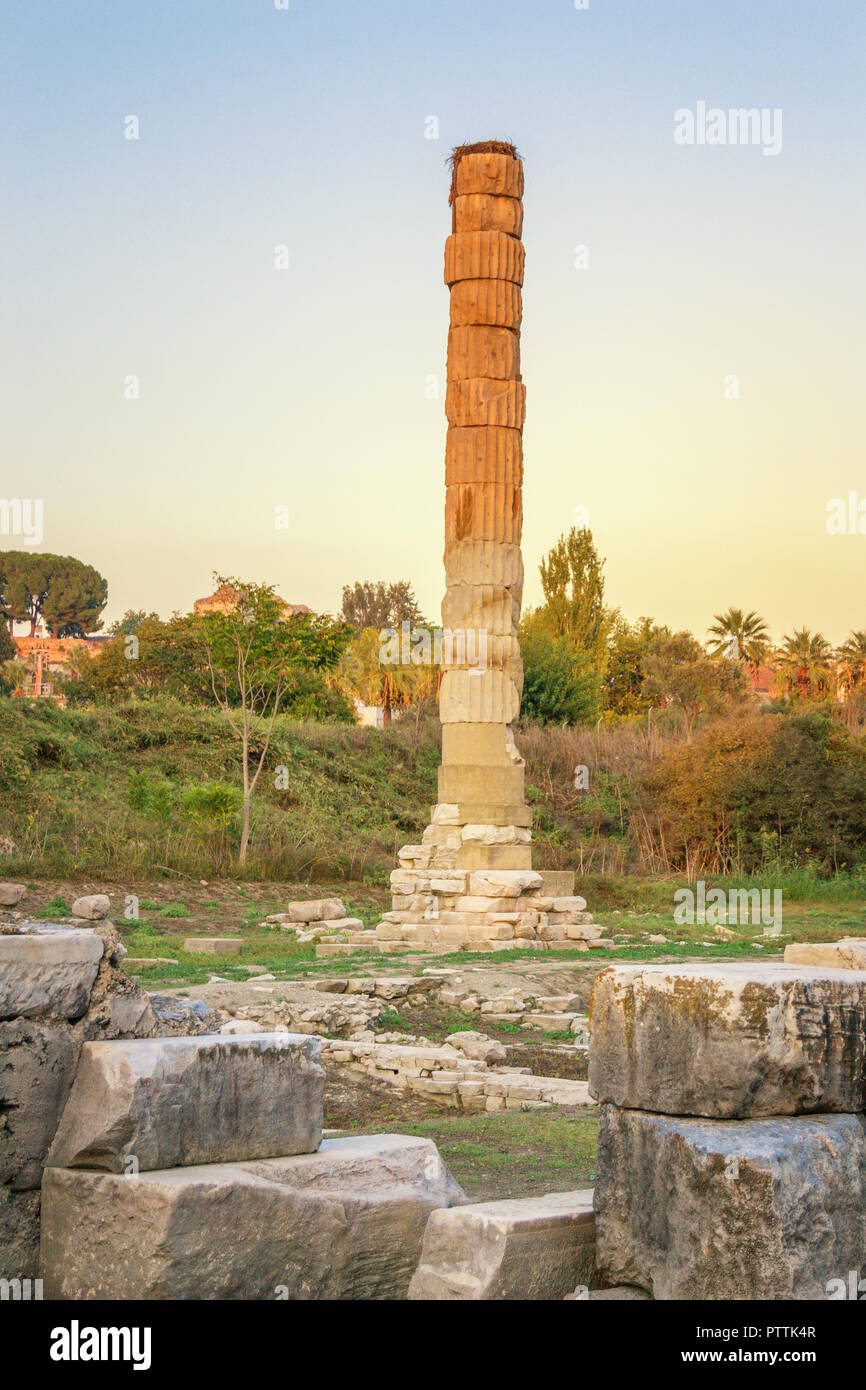 Tempio di Artemide rovine - una delle sette meraviglie del mondo antico - Selcuk, Turchia. Foto Stock