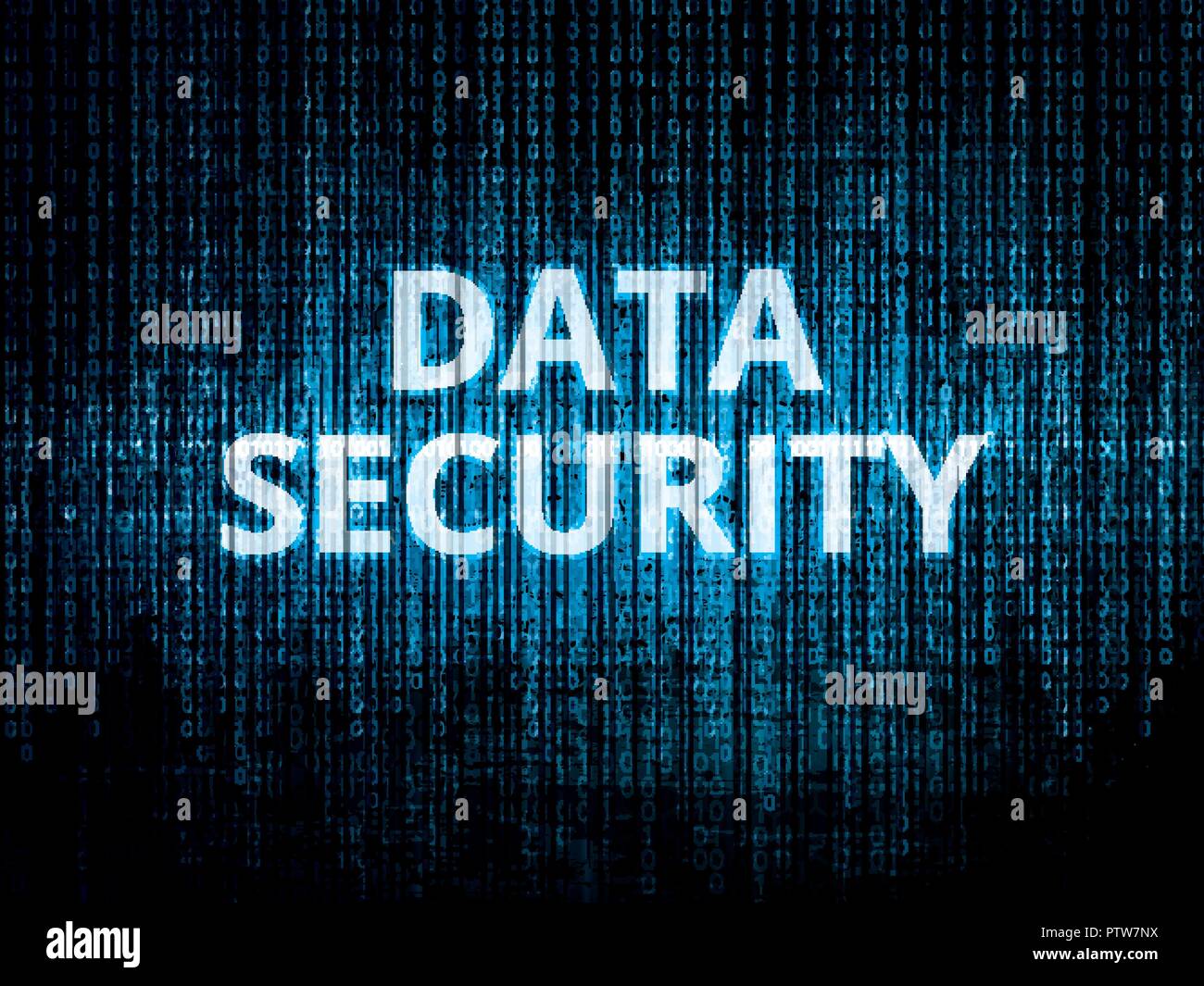 Codice binario in background, i dati crittografati protetti da sistemi di sicurezza e il testo per la protezione dei dati Illustrazione Vettoriale