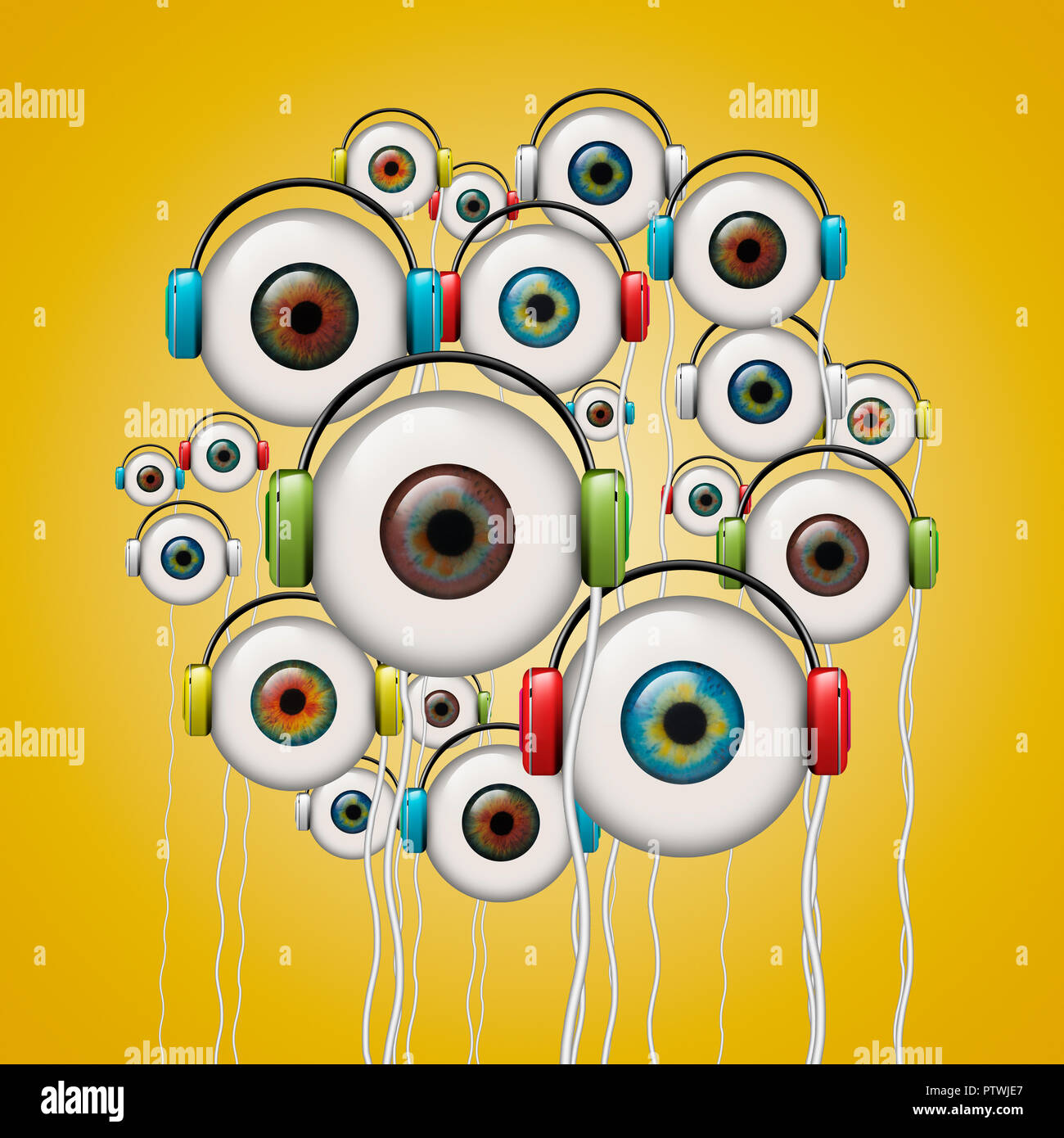 Bulbi oculari con cuffie, immagine digitale Foto Stock