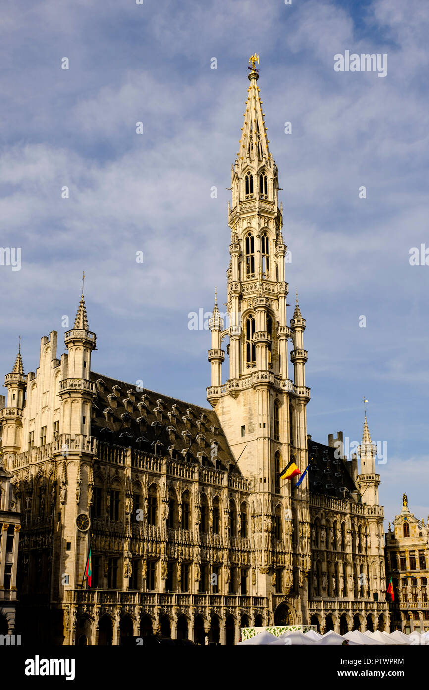City Hall Hotel de Ville a Grand-Place Grote Markt, Bruxelles, Belgio Foto Stock