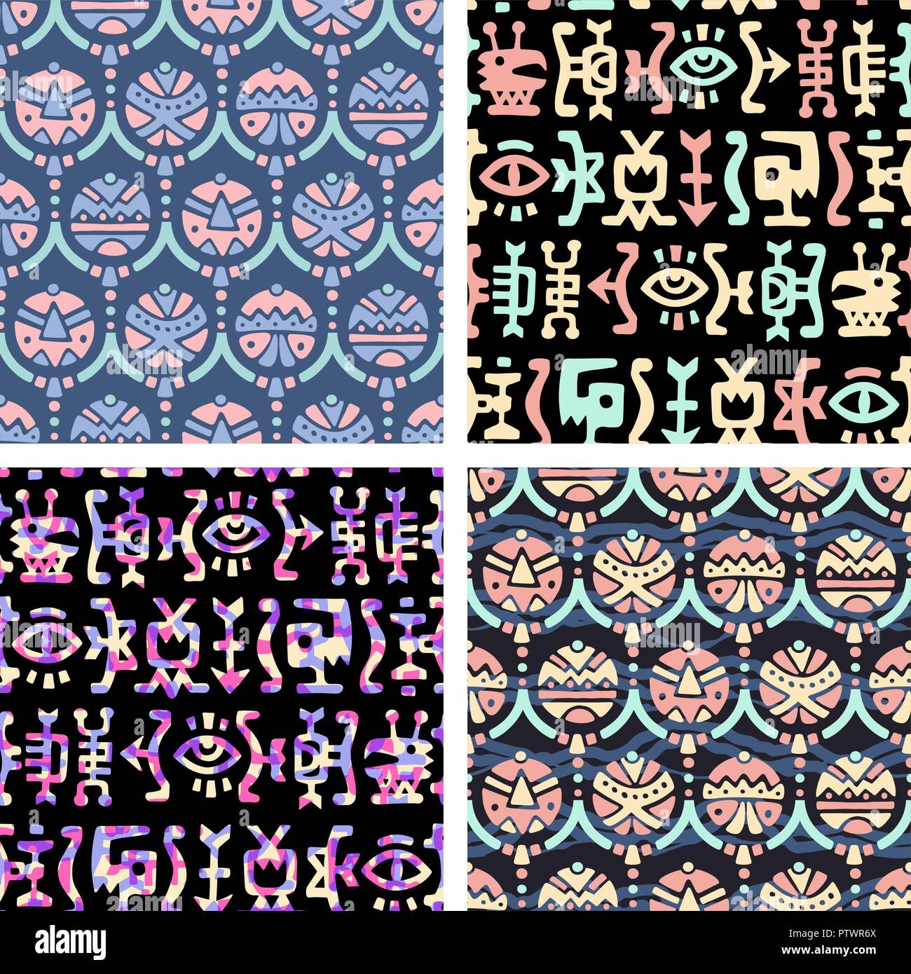 Vettore astratti modelli senza giunture. Tribali etnici sfondi. Utilizzare per il disegno di tessuto, riempimenti, sfondo della pagina web. Illustrazione Vettoriale