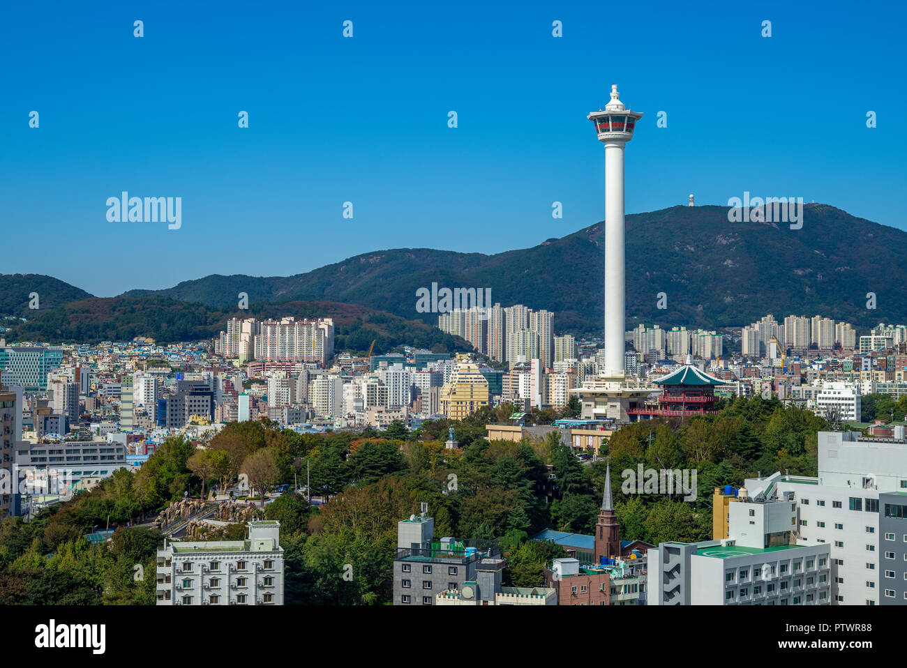 Skyline della città di Busan in Corea del Sud Foto Stock