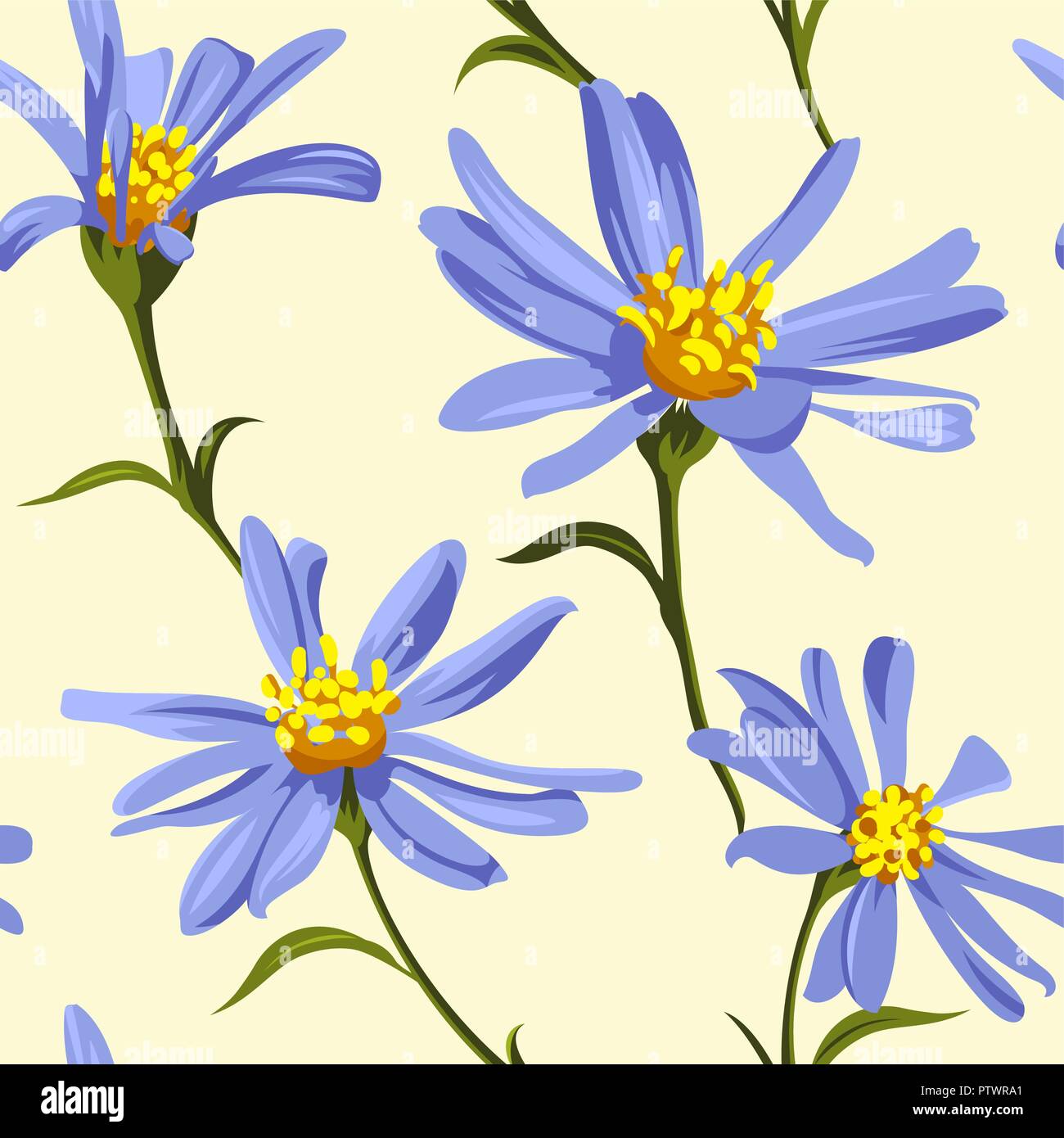 Floral seamless sfondo blu con fiori selvaggi. Utilizzare per il disegno di tessuto, riempimenti e decorare cartoline di auguri, inviti Illustrazione Vettoriale