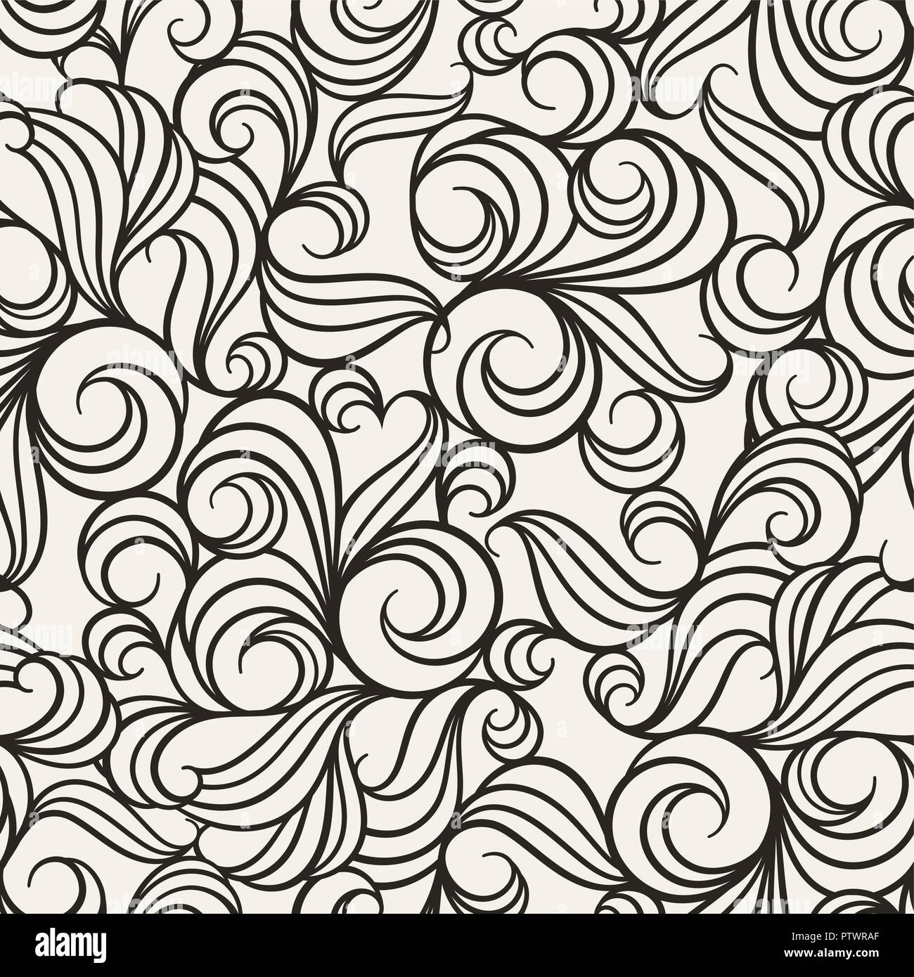 Illustrazione Vettoriale di seamless pattern con fiori astratti e ricci. Sfondo floreale per il vostro design Illustrazione Vettoriale