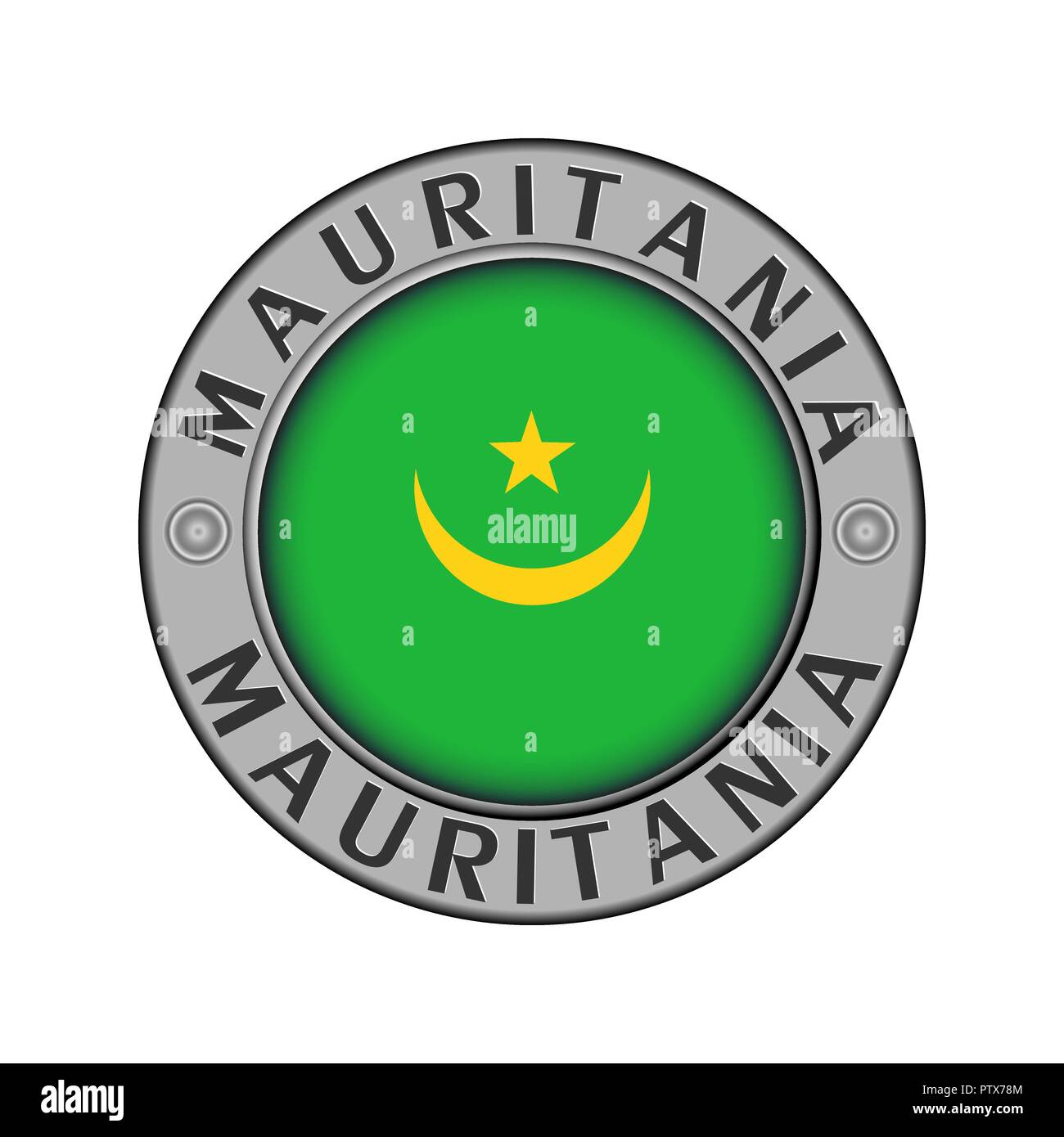 Rotondo di metallo medaglione con il nome del paese di Mauritania e un indicatore rotondo nel centro Illustrazione Vettoriale