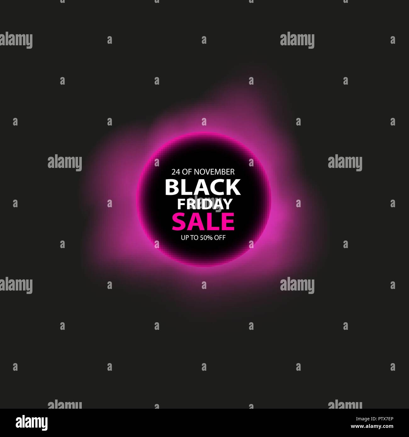 Venerdì nero vendita incandescente insegna al neon e il fumo sullo sfondo nero. Luce di sfondo vettoriale per la vostra pubblicità, sconti e business Illustrazione Vettoriale