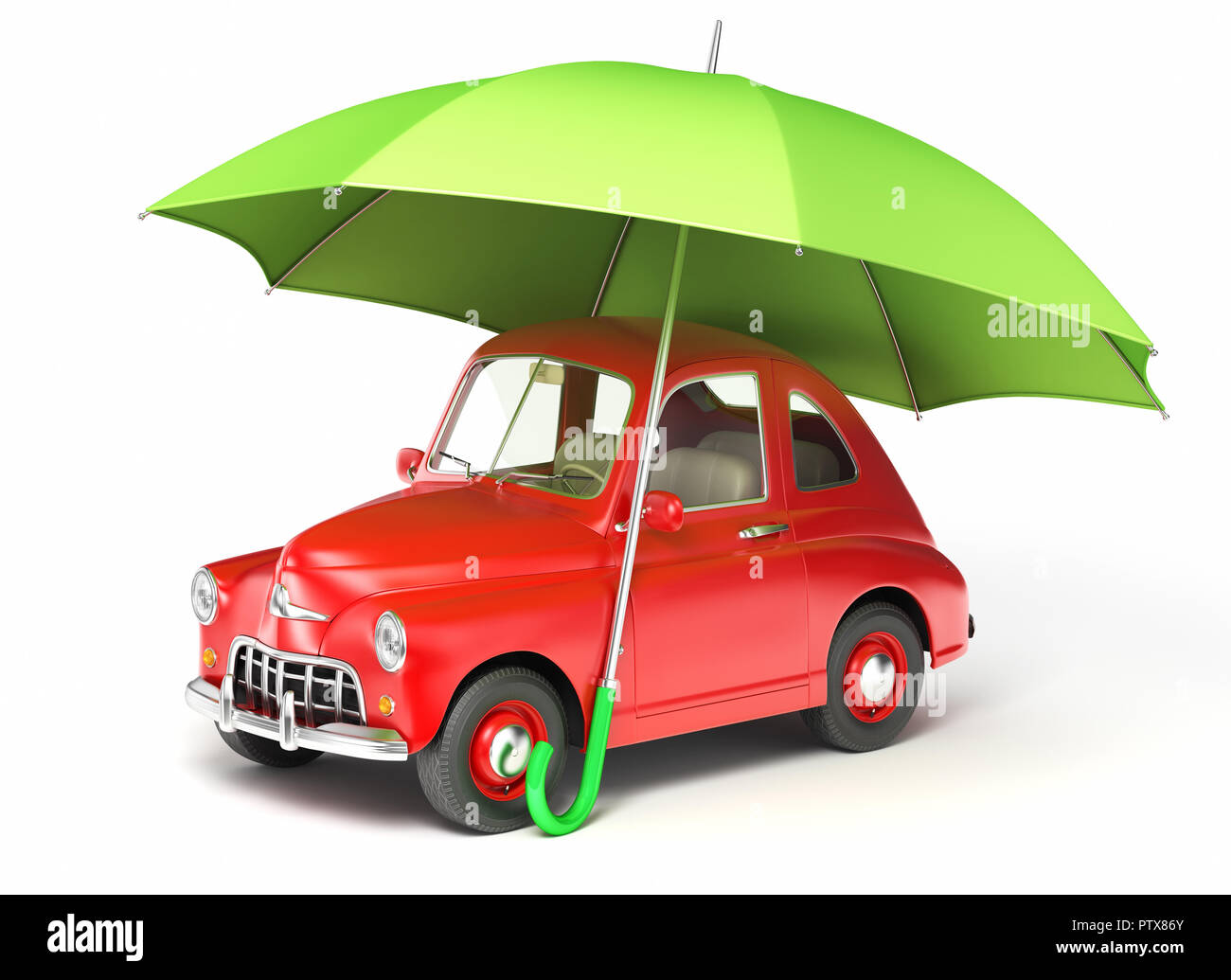 Auto rossa sotto l'ombrello. 3D illustrazione Foto stock - Alamy