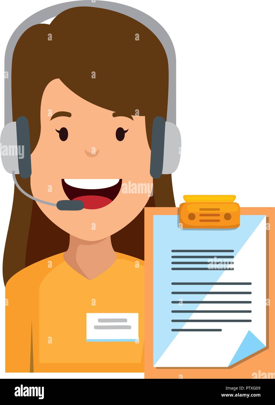 Logistica agente donna con auricolare e checklist illustrazione vettoriale design Illustrazione Vettoriale