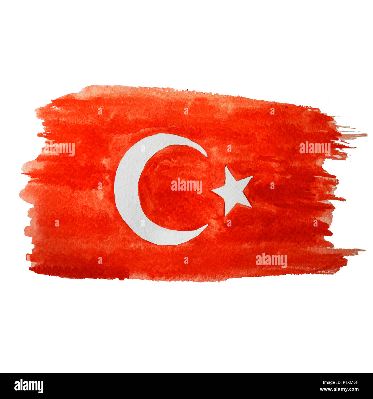 Simbolo, poster, striscioni in Turchia. Mappa di Turchia con la decorazione della bandiera nazionale. Lo stile di disegno ad acquerello. Mappa turco con bandiera nazionale. Foto Stock