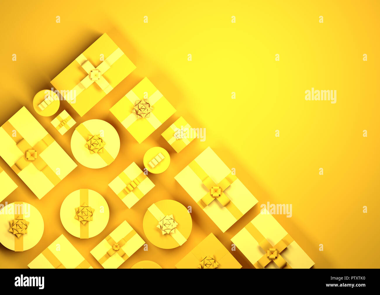 Le righe di colore giallo di avvolgere i regali di Natale. Vista dall'alto in basso la progettazione di confine, 3D illustrazione Foto Stock