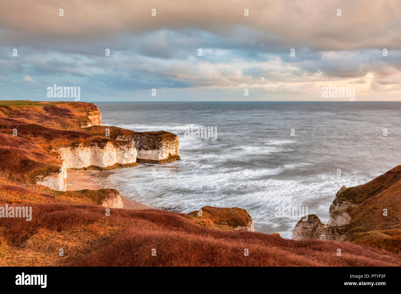 Scogliere calcaree a Flamborough Head, East Yorkshire, Inghilterra, Regno Unito, d'inverno. Foto Stock