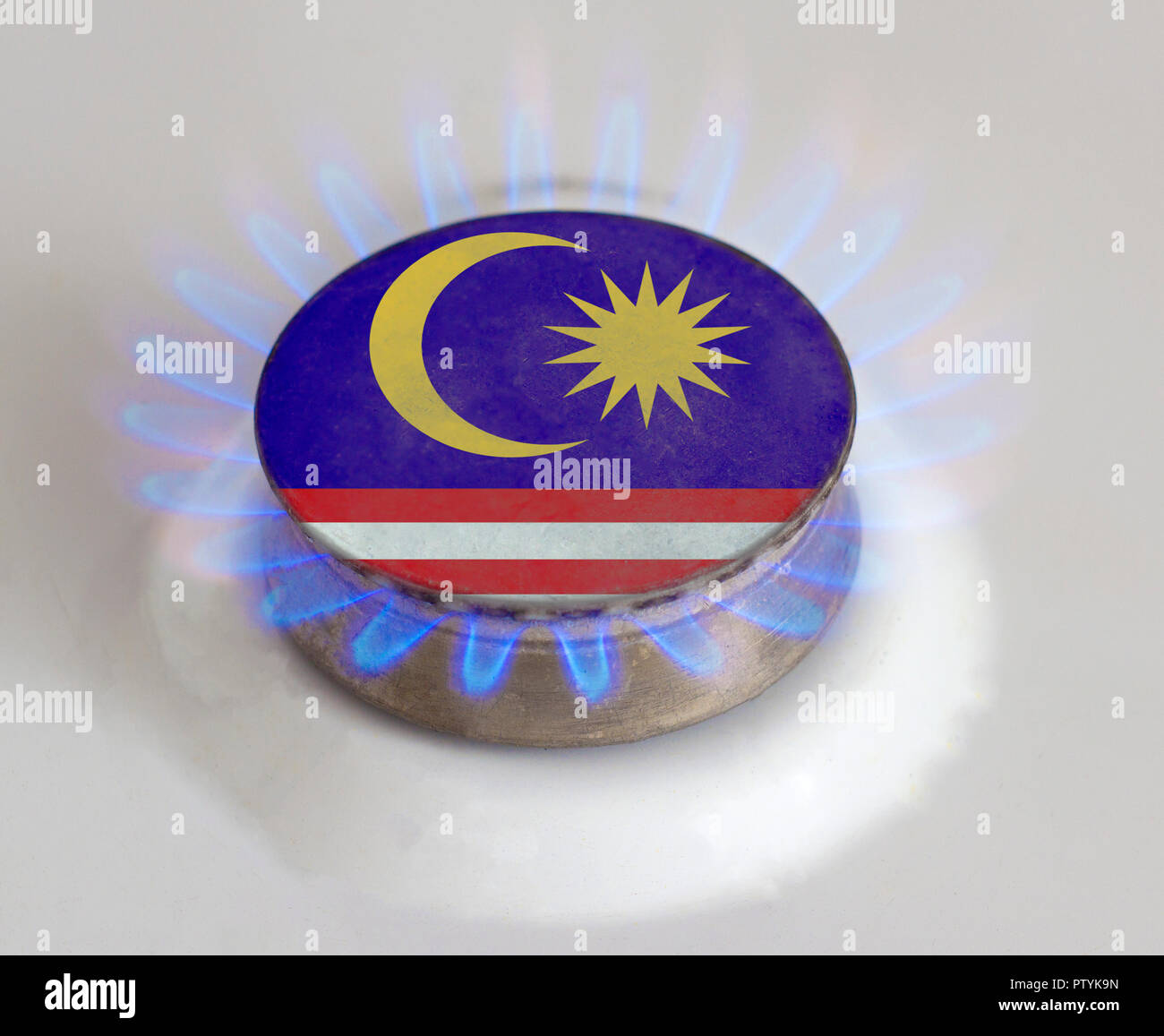 Piano di cottura a gas e la bandiera della Malesia, gas Malaysia Foto Stock