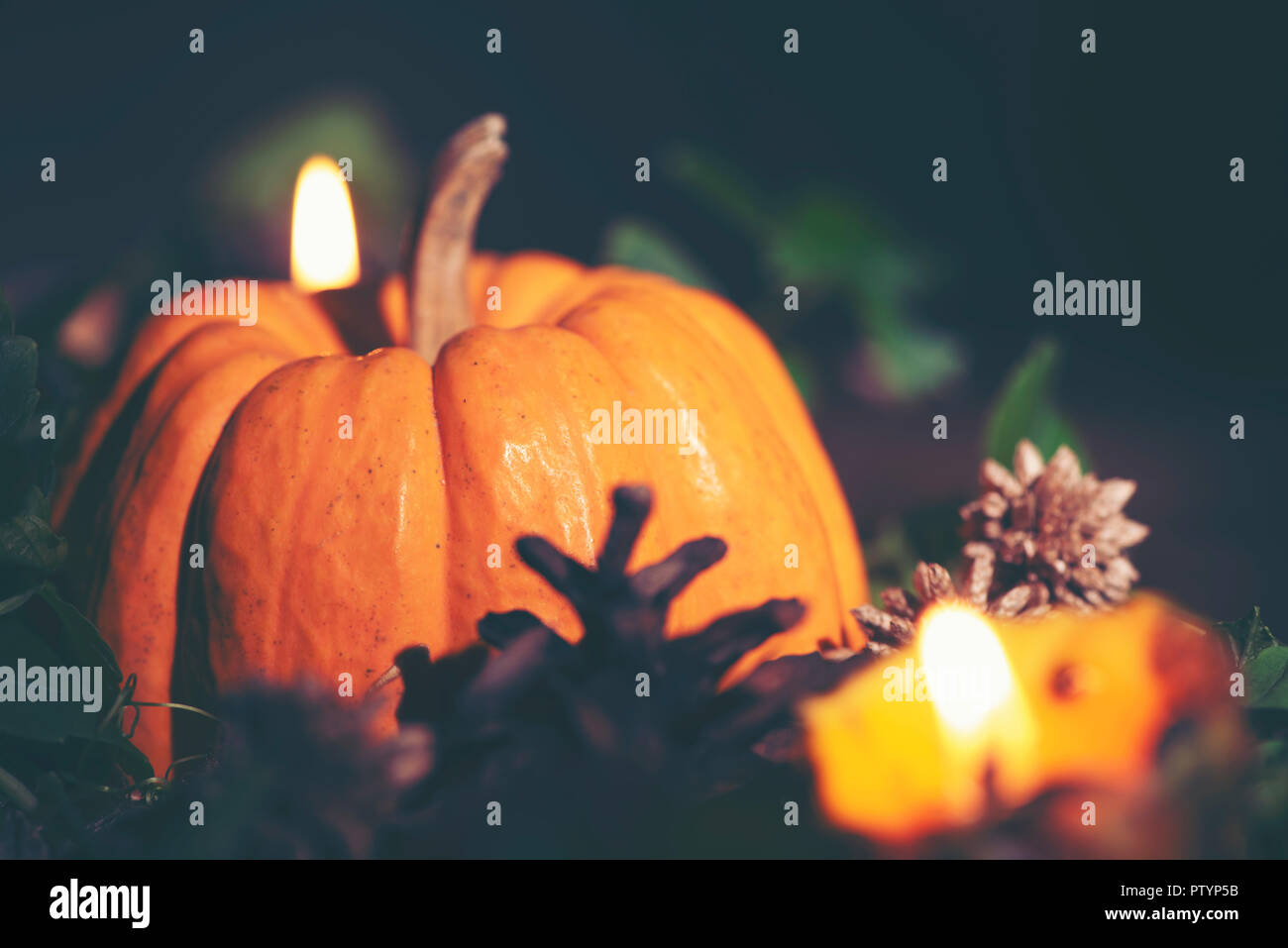 Notte di Halloween sfondo con la luce di una candela Foto Stock