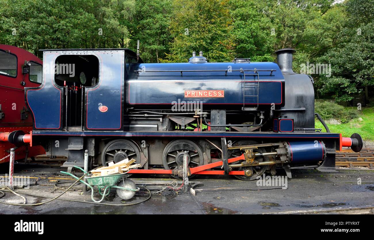 Il Lakeside & Haverthwaite Railway,W G Bagnall opere n. 2682 Princess 0-6-0ST ,la derivazione di locomotiva a vapore,Cumbria,l'Inghilterra,UK Foto Stock