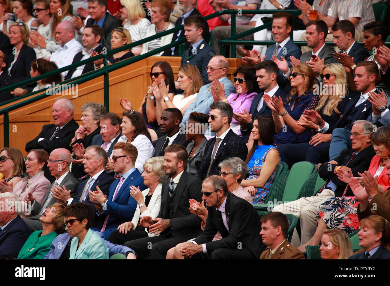 Vista del Royal Box a Wimbledon, sulla corte centrale, il 2 di luglio 2016. Foto Stock