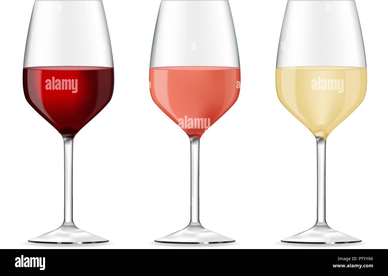 Bicchiere di rosso, rosa e vino bianco Illustrazione Vettoriale