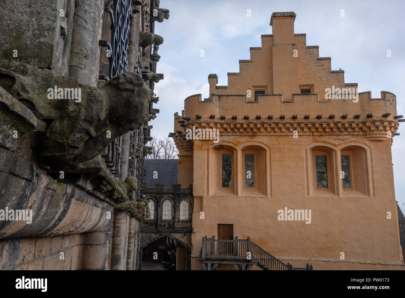 Il giallo Great Hall e il Castello di Stirling, Stirling, Scozia Foto Stock