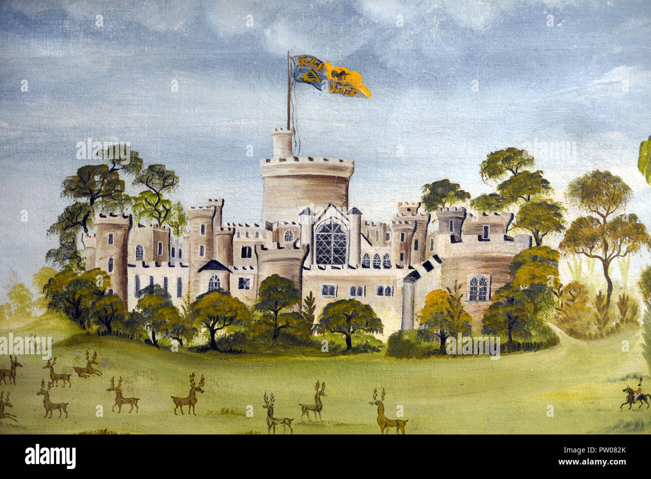 Il Castello di Windsor e arte popolare dipinto da un anonimo/Artista sconosciuto c1850 Dettaglio Foto Stock