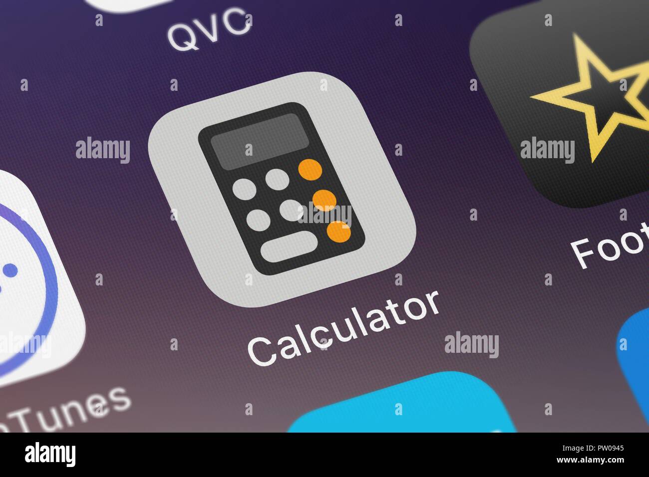 London, Regno Unito - 11 Ottobre 2018: screenshot degli Apple mobile app Calcolatrice. Foto Stock