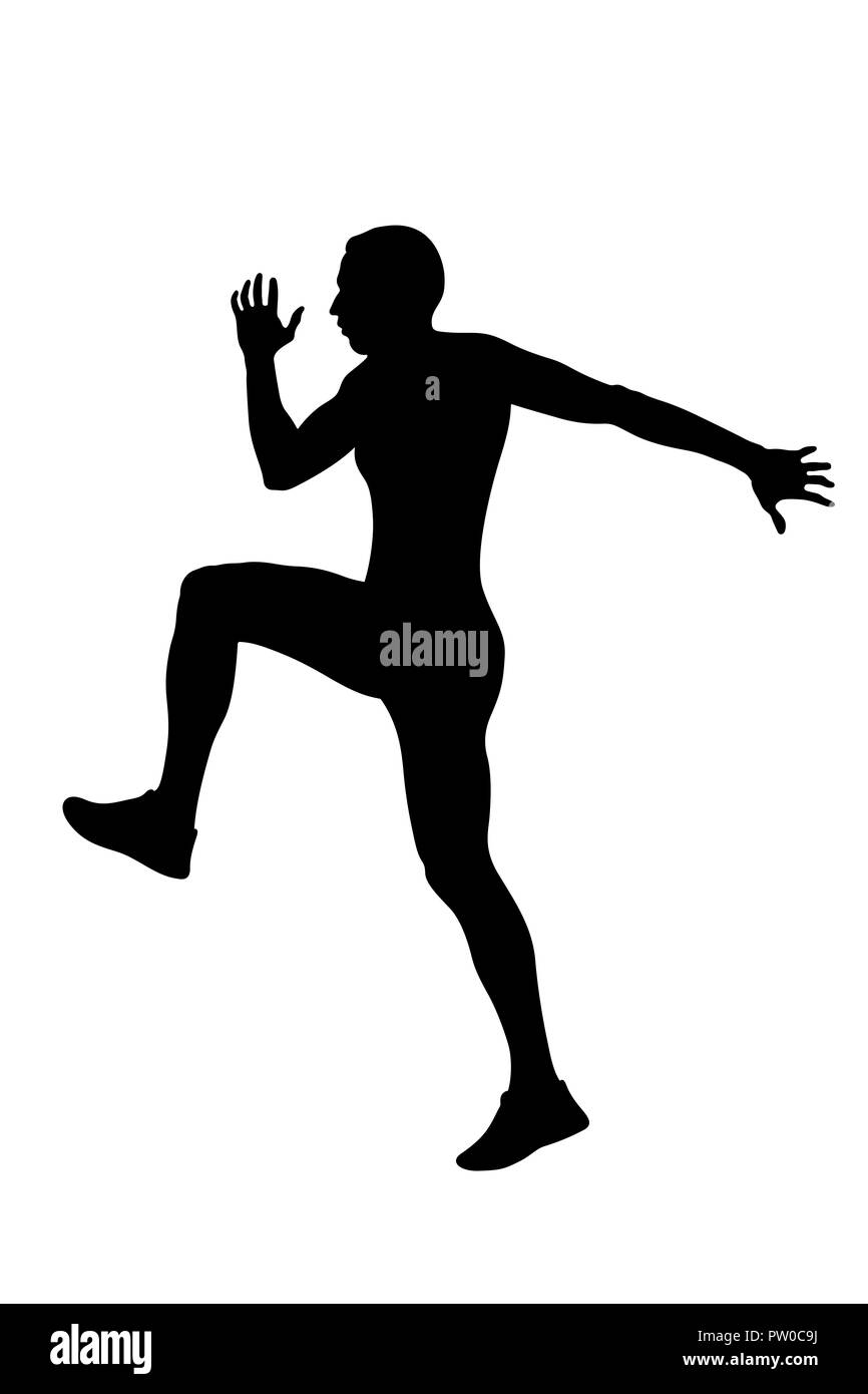Salto in lungo battenti il ponticello atleta silhouette nera Foto Stock
