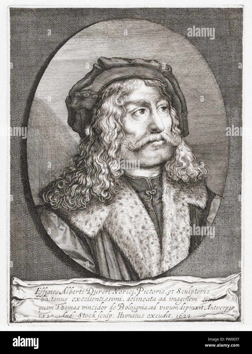 Albrecht Dürer, 1471 a 1528. Pittore tedesco, printmaker e teorico. Un diciassettesimo secolo incisione dopo un lavoro di artista italiano Tommaso di Andrea Vincidor. Foto Stock