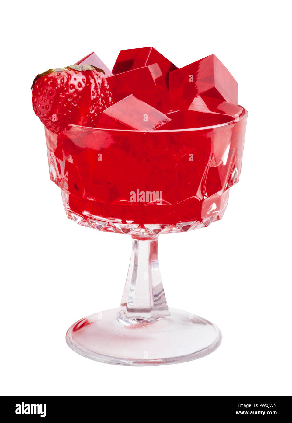 Gelatina rossa con fragola in vetro da dessert Foto Stock