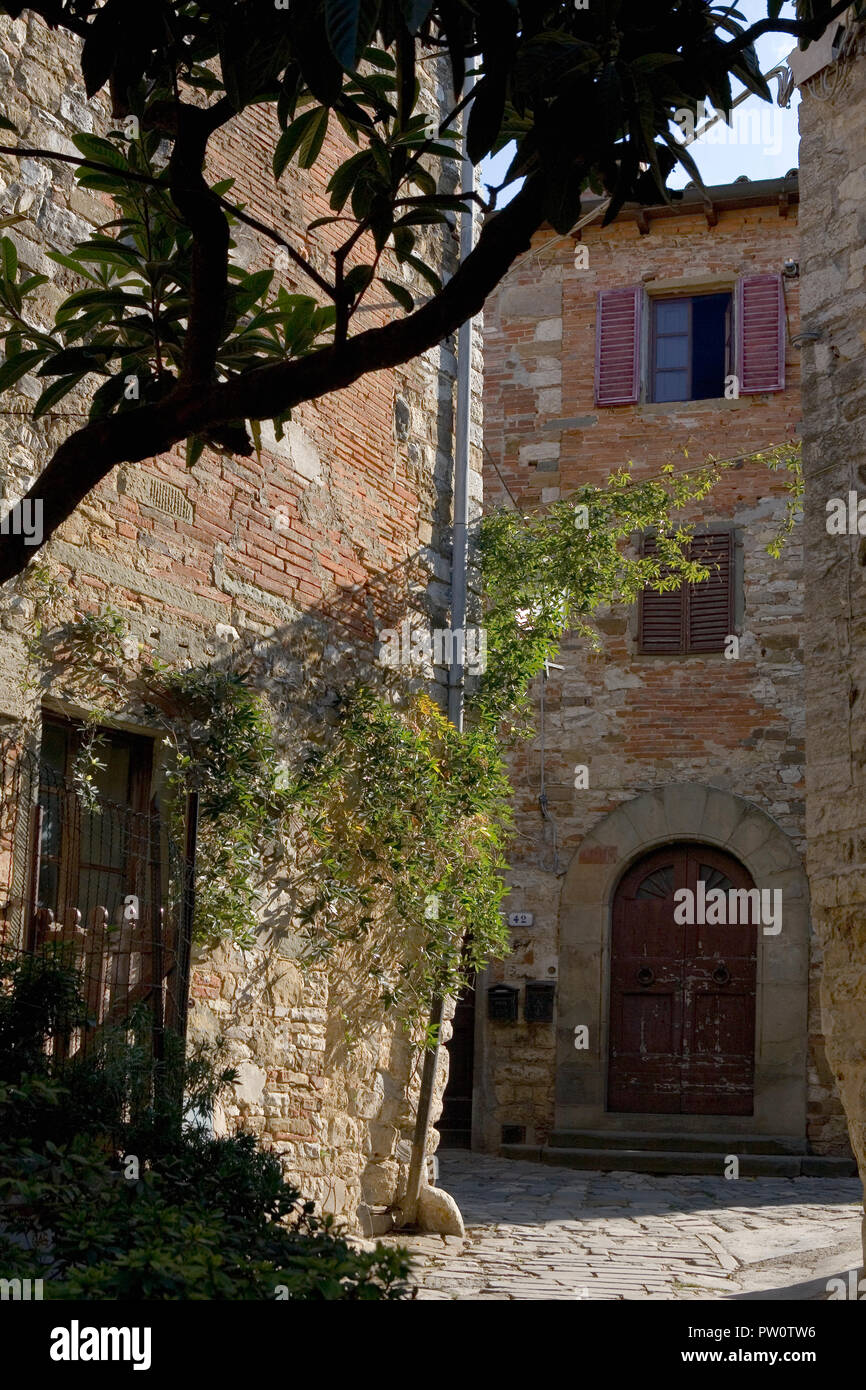 Un tranquillo angolo di Montefioralle, Toscana, Italia Foto Stock