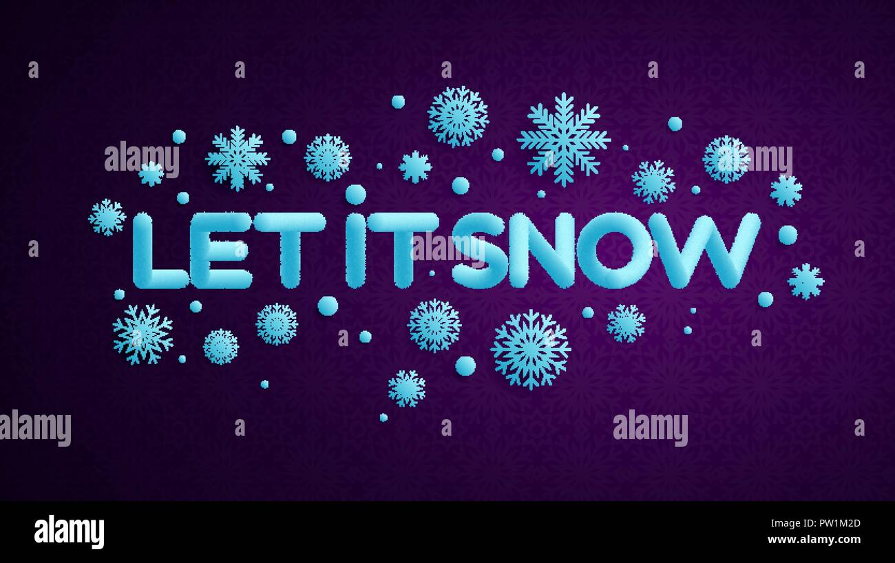 Let it snow luce scritte blu con una pelliccia o tinsel effetto di testo su viola scuro dello sfondo di Natale per il tuo design Illustrazione Vettoriale