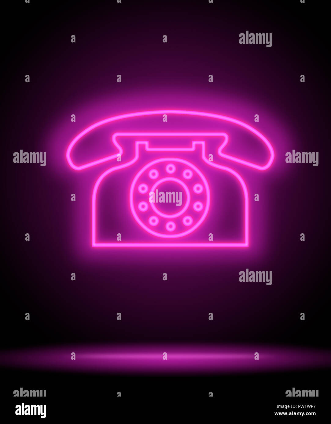 Concetto di una scritta al neon di un telefono analogico Foto Stock