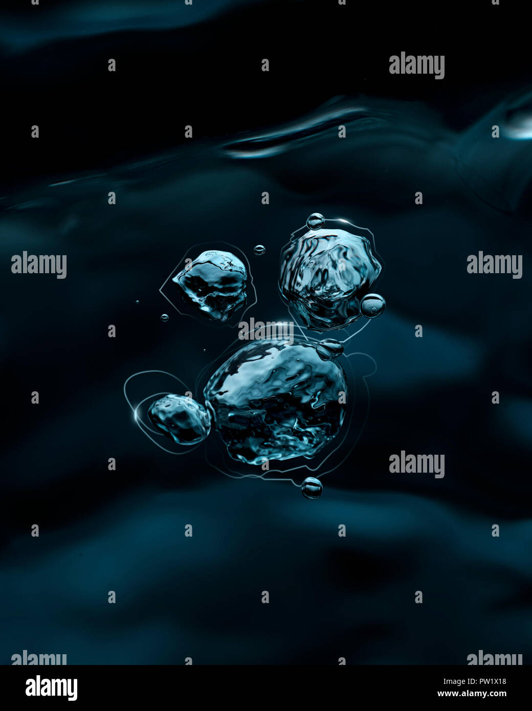 Bolla di aria affiorante sull' acqua scura Foto Stock